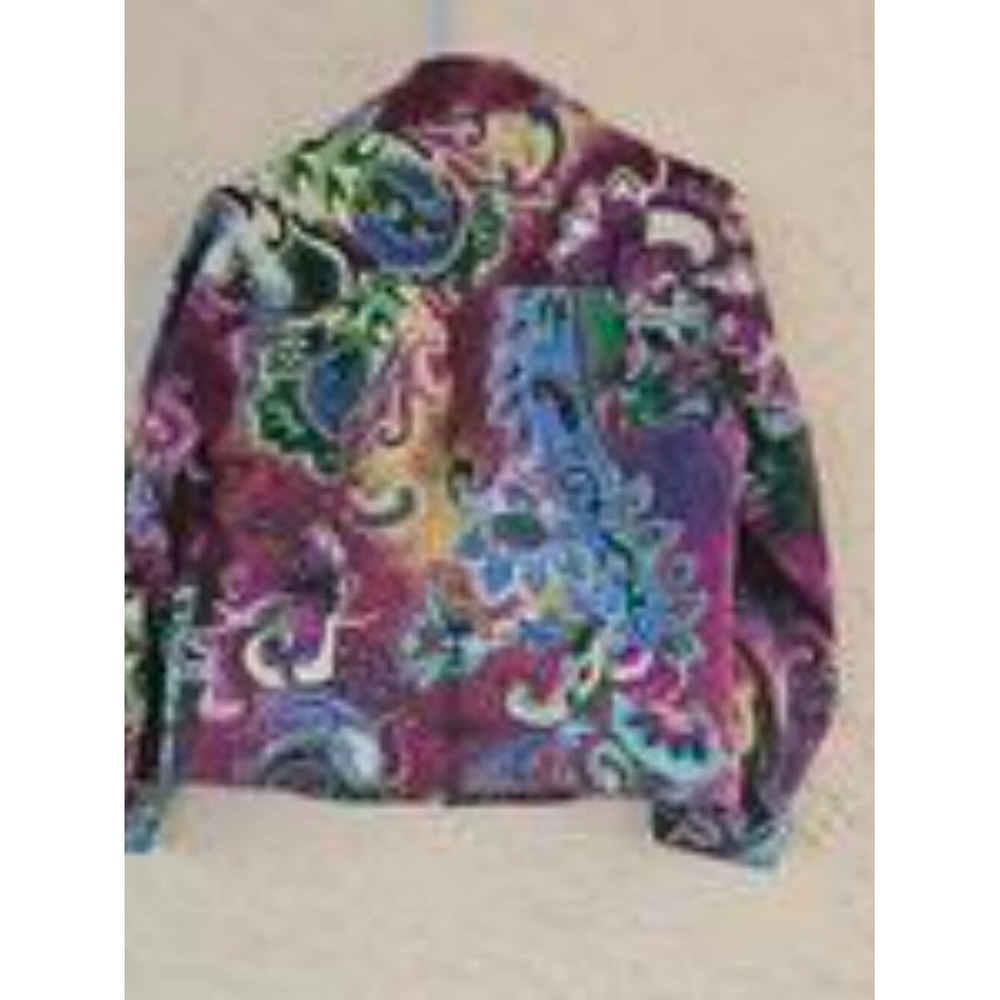 Life Style Petite Paisley Print Cotton Button Front Jacket Multicolor PM Boho - Picture 5 of 5